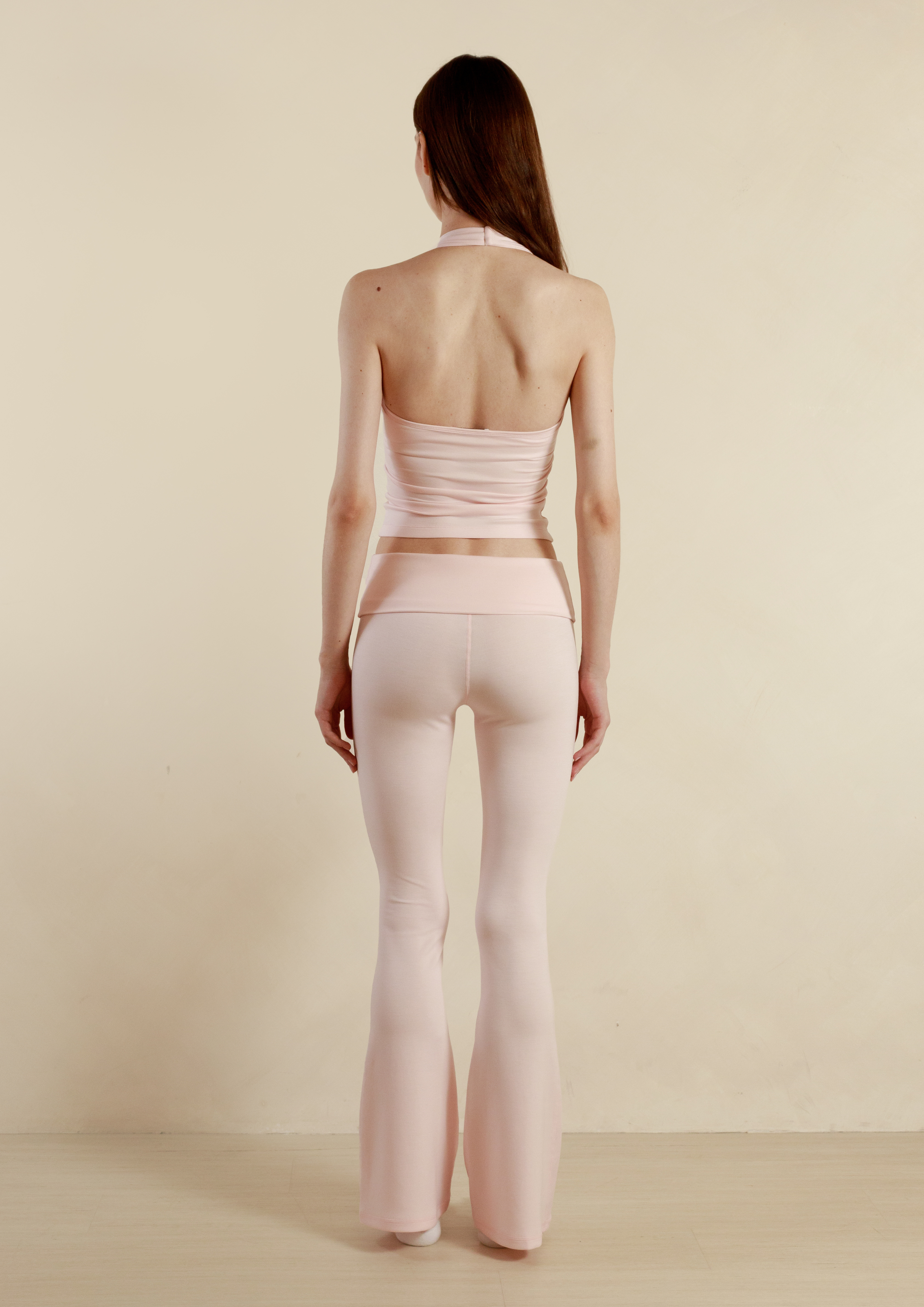 Soft Sculpt Fold Over Flare Pants in Strawberry Milk