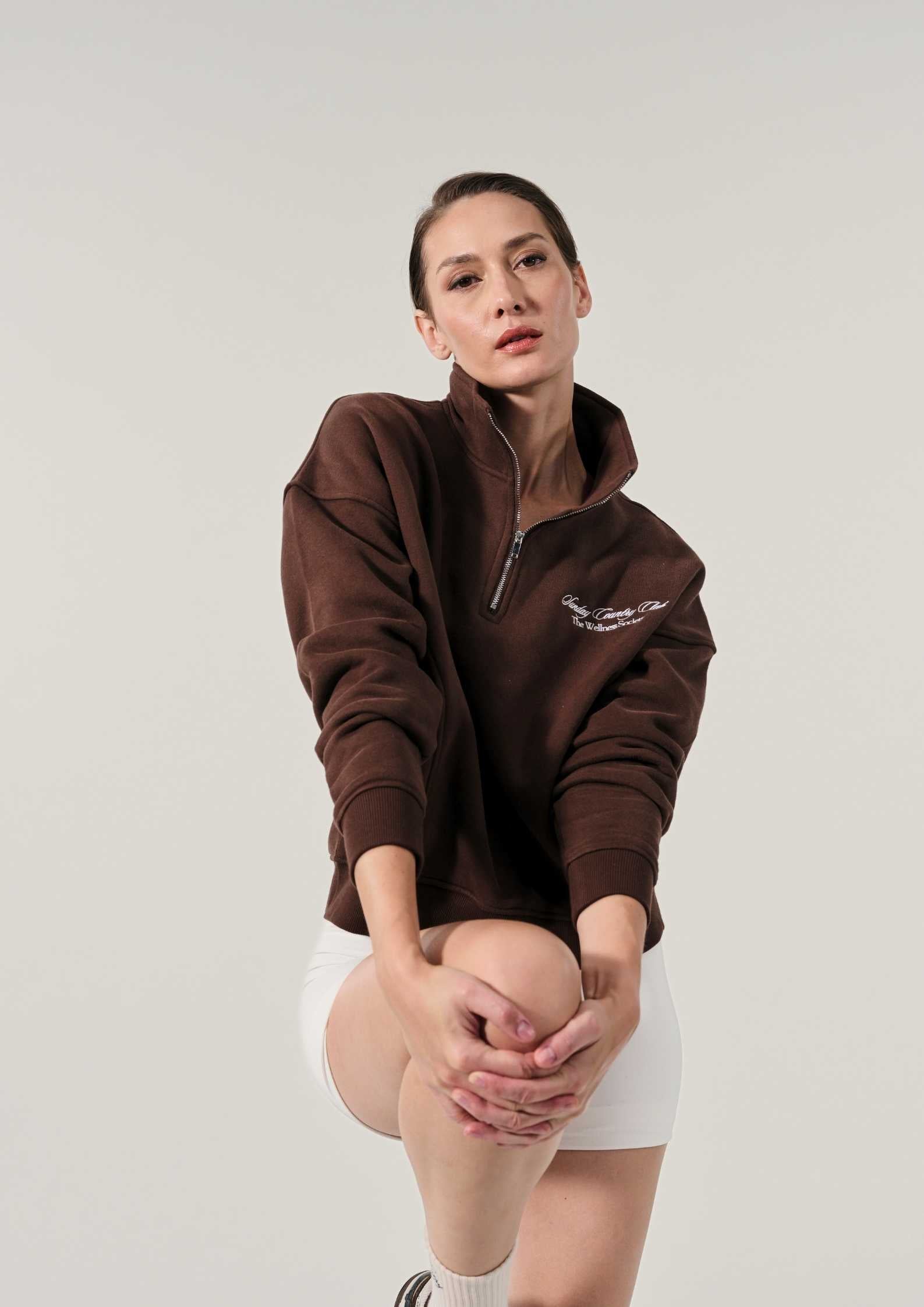 Sunday Country Club Half-Zip Sweater in Mahogany