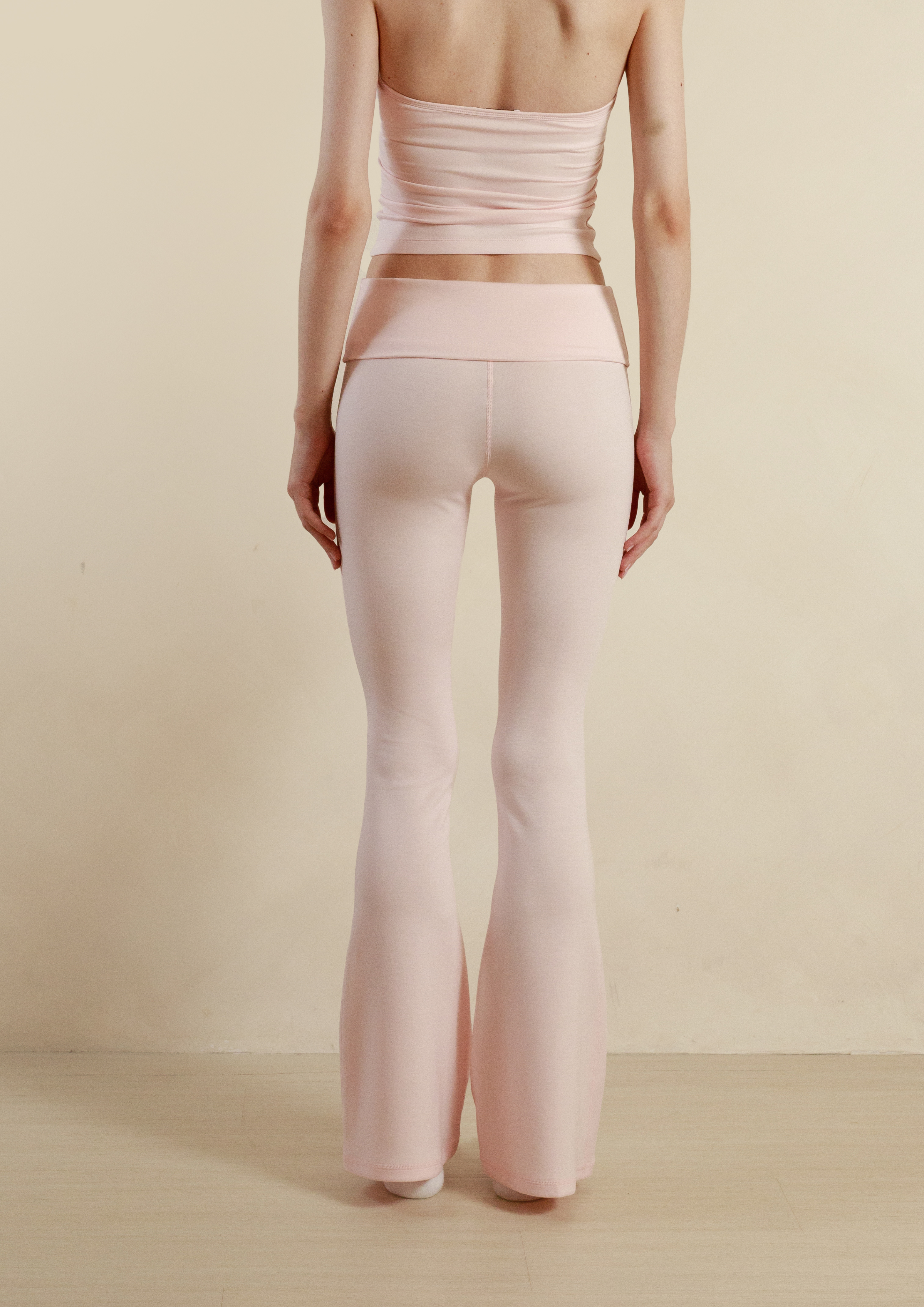 Soft Sculpt Fold Over Flare Pants in Strawberry Milk