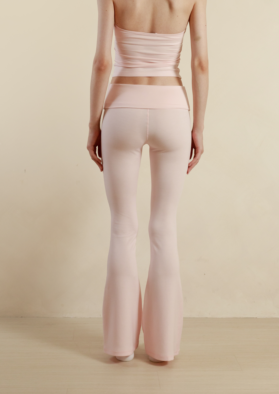 Soft Sculpt Fold Over Flare Pants in Strawberry Milk
