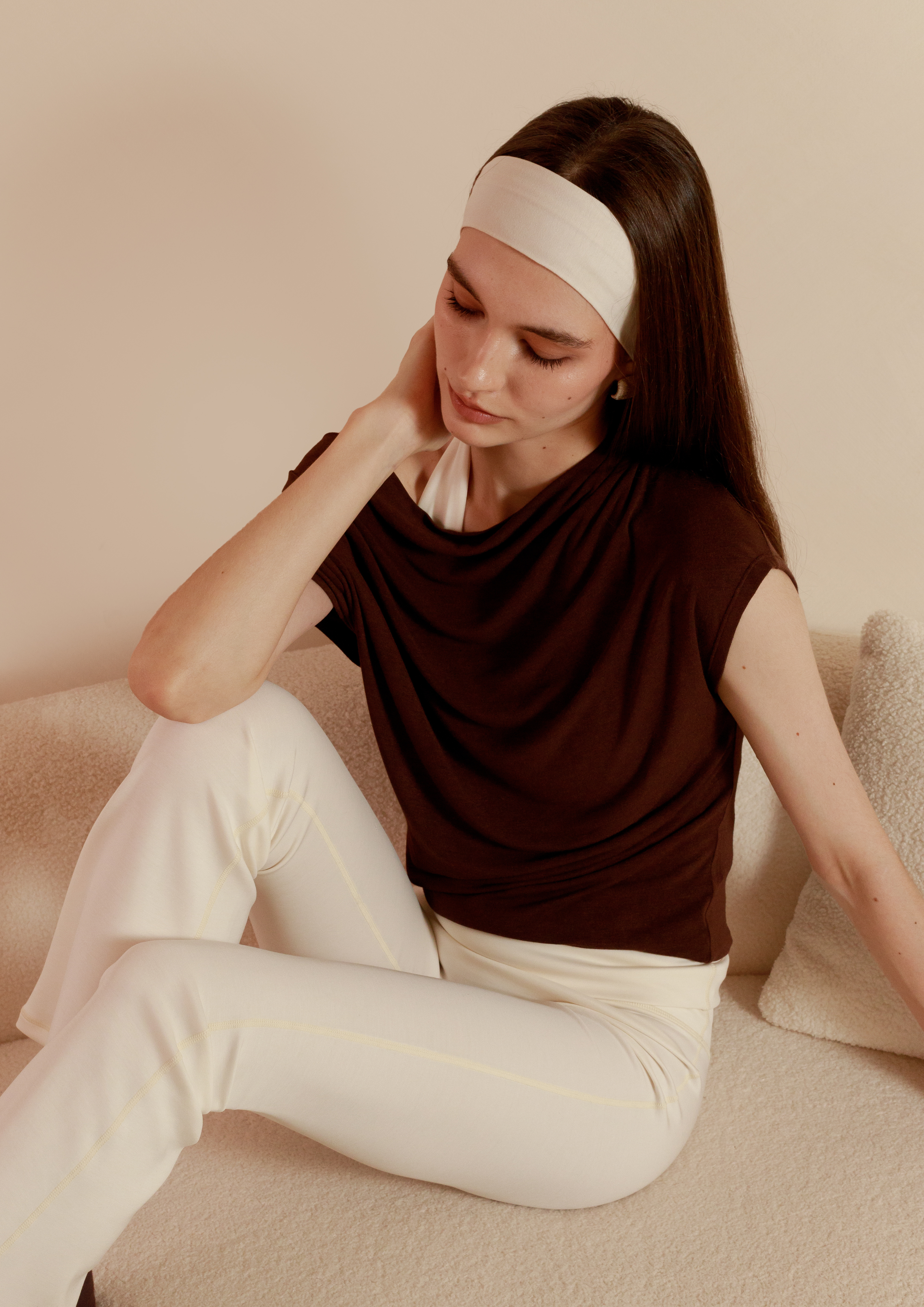 Buttery Soft Drape Off-Shoulder Top in Chocolate