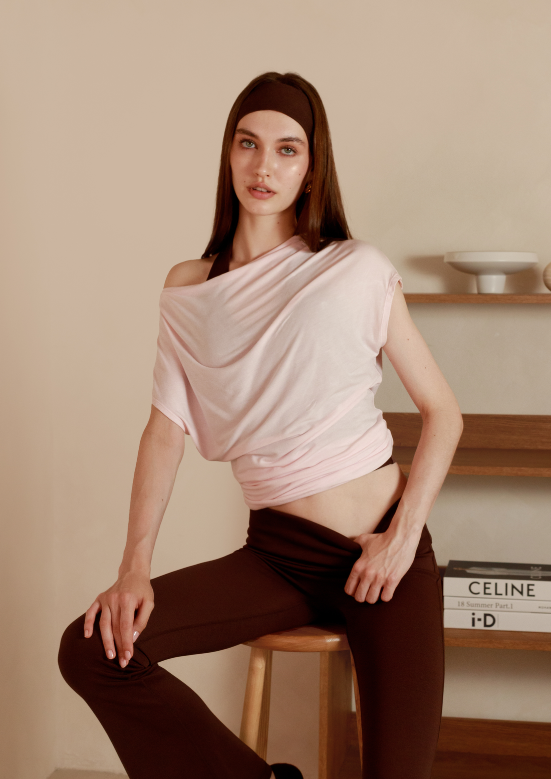 Buttery Soft Drape Off-Shoulder Top in Strawberry Milk