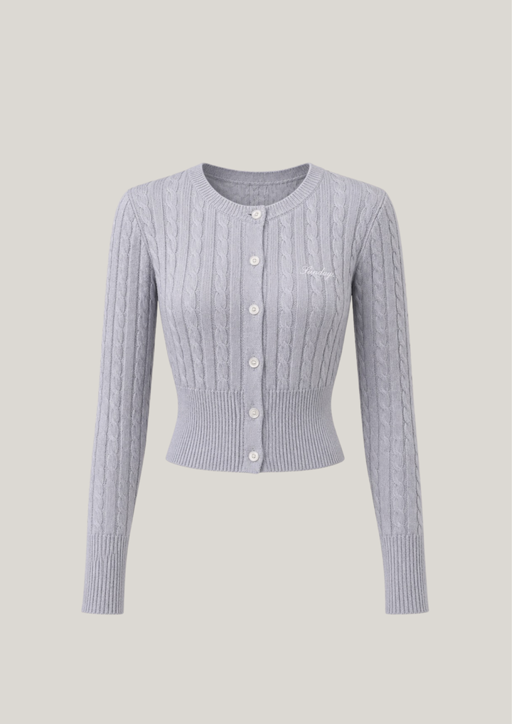 Cotton Cable Knit Cardigan Top in Slate